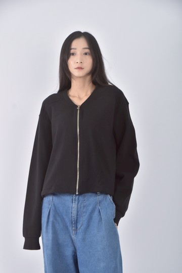 (L) bari質感圓領黑色外套