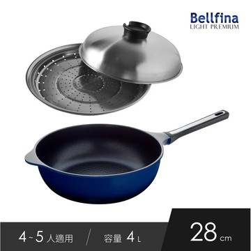 日本Arnest Bellfina鑽石炒鍋28cm+日製蒸籠鍋蓋組28-30cm
