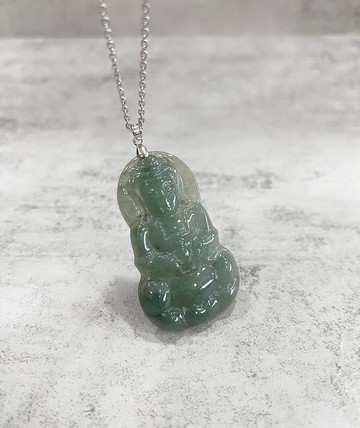 觀音玉石墜 A貨玉石 天然緬甸翡翠 冰糯種 附贈925純銀 雕刻玉珮