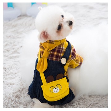 寵物衣 牛仔吊帶假2件寵物衫貓咪小狗衣物XS號