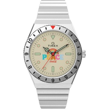 TIMEX  天美時 x Coca-Cola 限量聯名系列PEACE款手錶-白x銀/38mm(TXTW2V25800)
