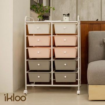 【ikloo】輕色系雙排五層收納抽屜車(雙色可選)粉白灰