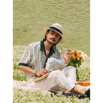 (免運)SOARIN英倫復古條紋短袖襯衫男 原創設計松弛感休閑古巴領花襯衣