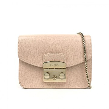 furla粉色皮革金釦鍊條小包