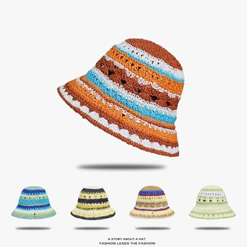 【巴黎精品】現貨+預購 渡假草帽遮陽帽編織帽大帽簷-拼色鏤空針織漁夫帽女帽子5色a1fo58