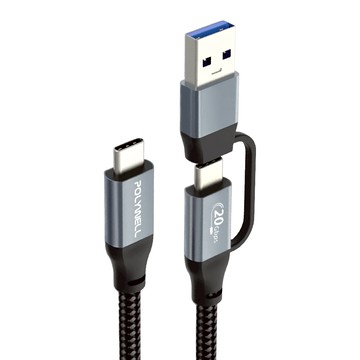 POLYWELL 寶利威爾 USB-C To C+USB 二合一PD編織快充傳輸線 Gen2 100W PW15-W45-M891  1m  黑色 + 銀色  1條
