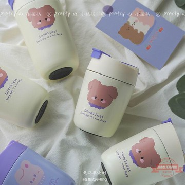 保溫杯 韓版可愛 隨行杯卡通保温杯女男学生情侣不鏽鋼杯韩版文艺小清新可爱便携大容量吸管水杯子保熱保冷外出水壺