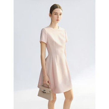 (免運)朗姿2025年夏季新款黑色氣質收腰短袖女裙子法式高級感高知連衣裙