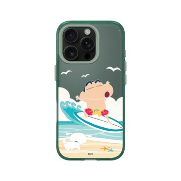 iPhone 16 Pro Clear 憂墨綠 - 蠟筆小新 Crayon Shinchan - 海邊衝浪去