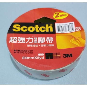 3M.Scotch超強力雙面膠帶24mmx5yd