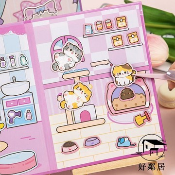 臺灣出貨🔥專注力訓練 安靜書 手工diy 交換禮物 飯飯貓磁力安靜書新款女孩免裁剪兒童玩具可愛小貓粘貼畫HLJ