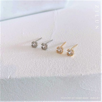 │輕奢│花苞鋯石 • 純銀耳針 • 925silver • 耳夾