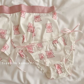 綺夢織語🐻【1.8萬人收藏】可愛卡通豬豬情侶內褲一男一女情侶款少女性感純慾牛奶絲底襠純棉 內褲 情侶內褲