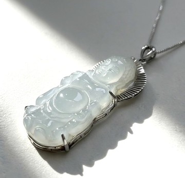 【屬狗/豬守護神】冰種翡翠阿彌陀佛項鍊 925純銀| 天然緬甸玉A貨