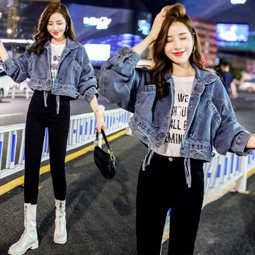 網紅牛仔上衣女春秋2021新款寬松韓版流行bf百搭休閑小個子短外套