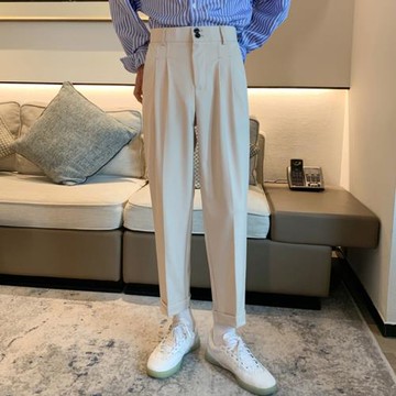 春秋季褲子男西褲免燙寬松直筒長褲韓版潮流褶皺設計感休閑西裝褲