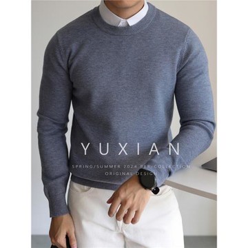 YUXIAN冬季軟糯綿羊毛天絲混紡毛衣套頭針織長袖百搭休閑商務男士