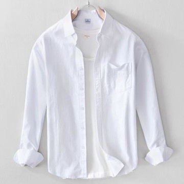 春秋男士長袖純棉襯衫翻領純色工裝襯衣日系青年職業休閑寸衫上衣