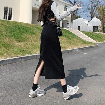 半身裙 中長裙 A字長裙 休閒裙 長裙女 2022新款春夏中長款牛仔裙女顯瘦百搭洋氣高腰a字包臀半身裙子ins