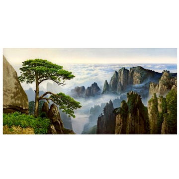 【御畫房】迎客松 國家一級畫師手繪油畫60×120cm(VF-139)