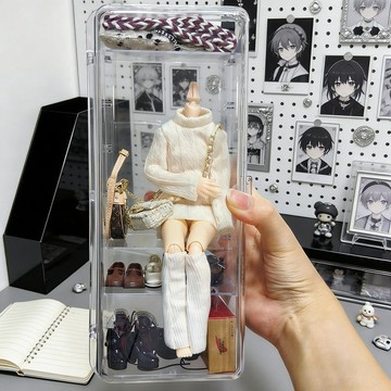 爆款🌟臺灣出貨🌟輕透高透娃娃收納展示盒Ob11-24迷你展示櫃吃谷BJD防塵GSC娃桶櫃