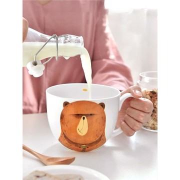 象有秘密 大容量馬克杯 陶瓷杯帶蓋勺水杯燕麥杯子麥片早餐碗可愛