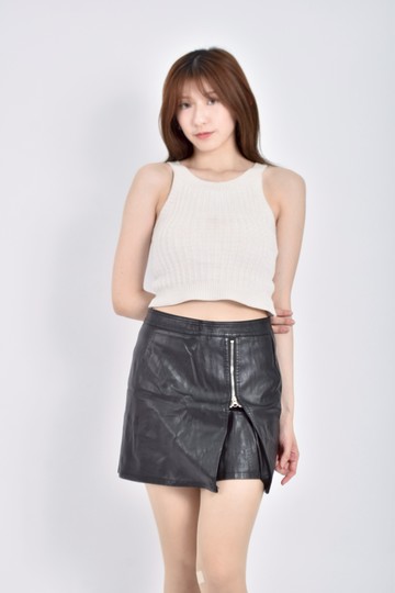 (XL) 質感棉質純棉皮質黑色短裙