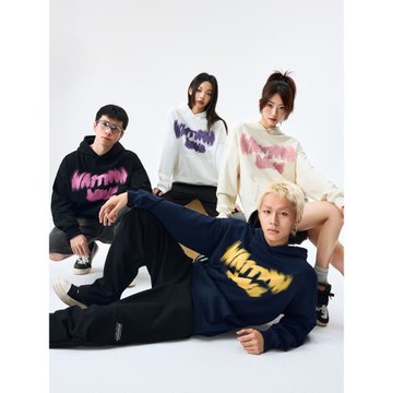 WaitingWave眩暈模糊刺繡印花衛衣情侶裝美式街頭風男女同款帽衫