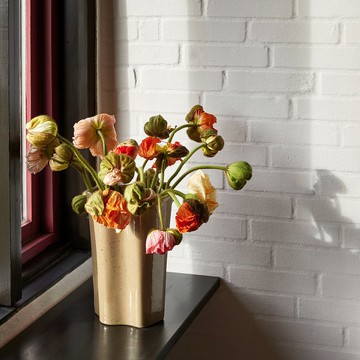 【Hübsch】 -761502  奶茶色四瓣造型陶瓷花瓶 花器 七夕禮物