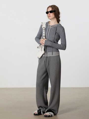 積雨雲灰 休閒百搭象皮紋肌理運動長衛褲