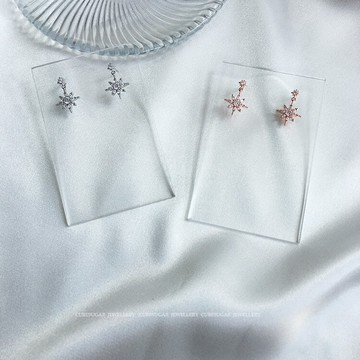 本期主推！ 通體925純銀鍍白金/玫瑰金 六芒星亮閃閃滿鉆小巧耳釘1入