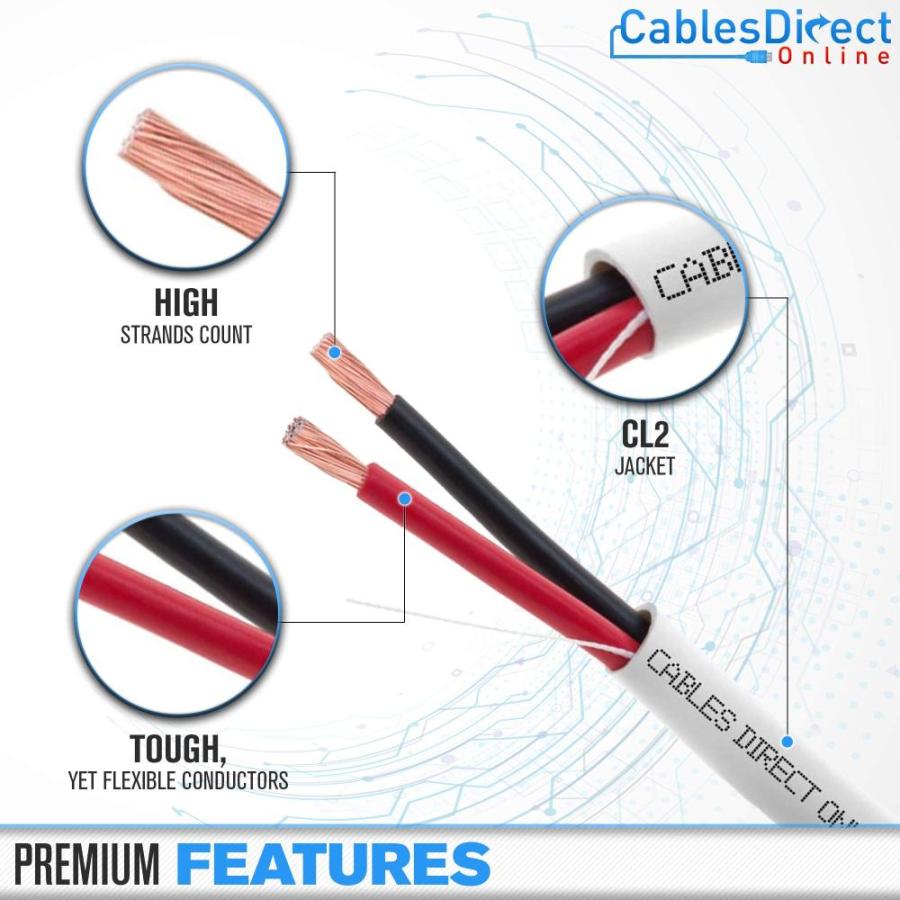 50ft 12AWG Conductors (12 2) CL2 Rated Loud Speaker Cable Wire, Pull Box