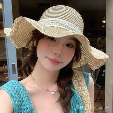 🎇可開發票✨蕾絲夏季太陽帽帽簷蝴蝶結草帽甜美漁夫帽海邊透氣遮陽帽沙灘防曬#免運