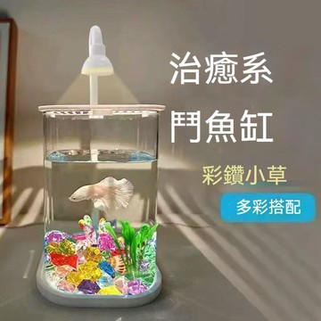 🔥佑佑精選🔥全套透明小魚缸冰晶石桌面創意生態鬥魚缸珍珠碎鑽景觀缸