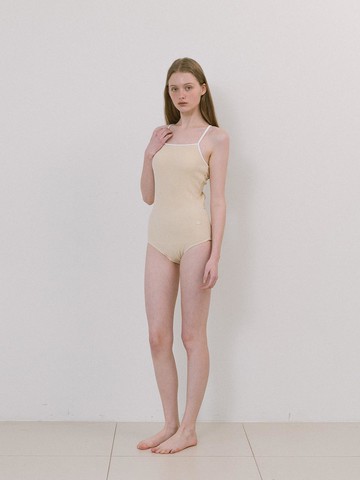 Stripe Open Back Swimsuit [Yellow]