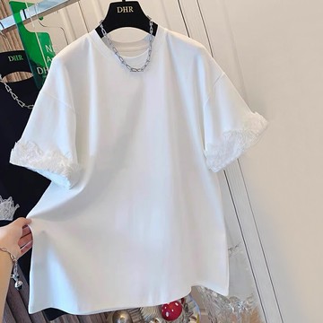 ＊ORead＊韓版蕾絲撞色短袖T恤上衣(黑色M~4XL)【限定加碼✿全館滿額再折】