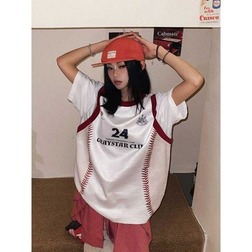 本土出貨  美式冰球服 數字球衣 橄欖服 新款美式球衣復古撞色拼接寬鬆顯瘦運動休閒情侶速幹短袖t恤H R