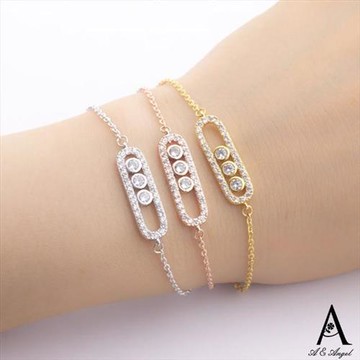 【ANGEL】迴紋針幾何三鑽鏤空閃耀手鍊(3色可選)