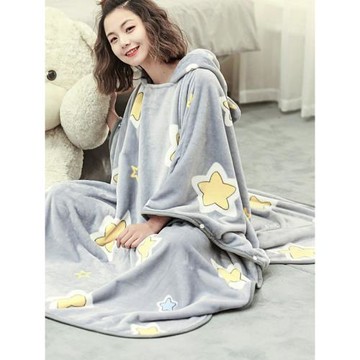 新款法蘭絨成人卡通印花浴袍秋冬季加厚珊瑚絨睡袍套頭披風斗篷