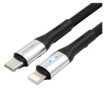 POLYWELL 寶利威爾 Type-C-Lightning LED PD編織快充線 PW15-W45-A325  1m  1條