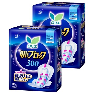 Laurier 蕾妮亞 超吸收防側漏衛生棉 護翼型 30cm 無香  夜用  18片  2包