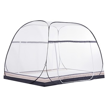 Life Plus Home 2024夏季最新款 雙人加大加寬加高免安裝蒙古包雙開門蚊帳 1.32kg  200 x 180 x 155cm  條紋灰