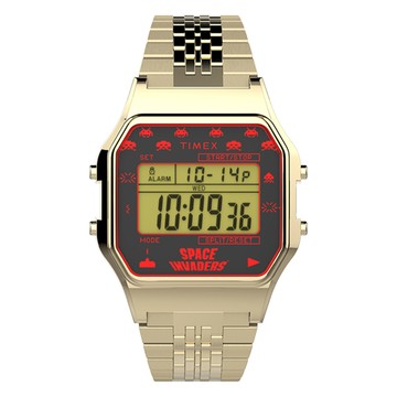 【TIMEX】天美時 x  T80 x Space Invaders 限量聯名電子錶 (金 TXTW2V30100)