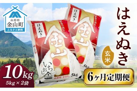 金山産米「はえぬき」（5kg×2袋）×6ヶ月・定期便 計60kg 定期便 6ヶ月 米 お米 白米 ご飯 玄米 ブランド米 はえぬき 送料無料 東北 山形 金山町 F4B-0361