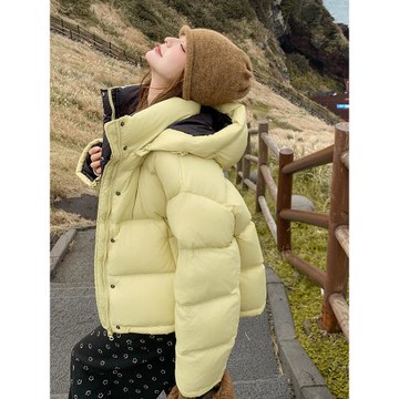 黃色連帽短款羽絨服女冬季2025新款小個子學院風加厚90白鴨絨外套