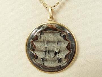 黃鐵礦化西伯利亞菊石化石黃鐵礦晶洞黑色墜飾項鍊飾品