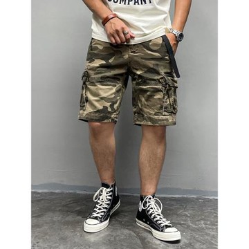 吾愛潮 美式迷彩戶外工裝大碼五分褲阿美咔嘰水洗復古休閑男短褲