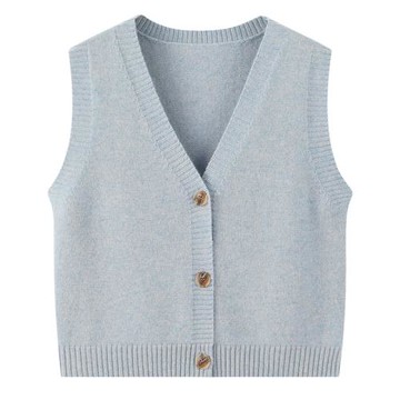 內蒙古純山羊絨馬甲女開衫V領背心坎肩短款寬松毛衫毛衣外搭E2058