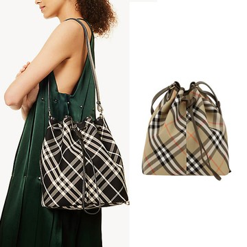 BURBERRY 新款格紋中型水桶包(任選)