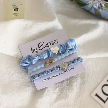 英國 ByEloise London 千鳥織波浪髮圈 彩虹藍天組